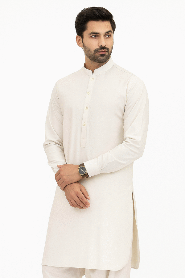 Men’s Unstitched-Off White-Wash And Wear Plain Suit