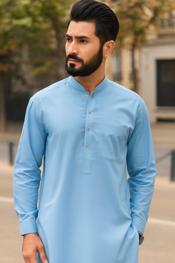 Men’s Unstitched -Blue-Wash And Wear Plain Suit