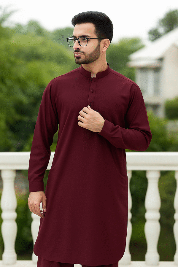 Men’s Unstitched-Maroon-Wash And Wear Plain Suit