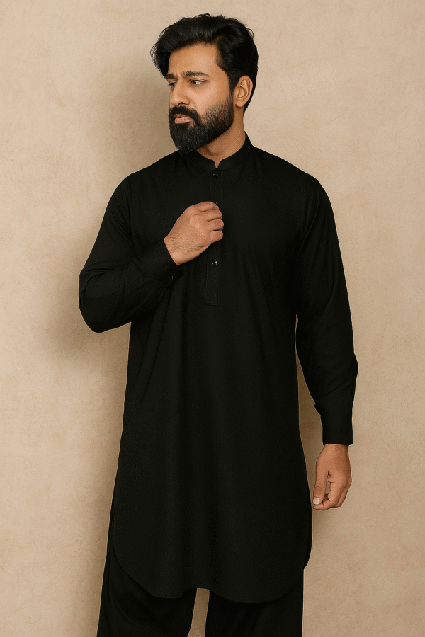 Men’s Unstitched -Black Color- Wash And Wear Plain Suit