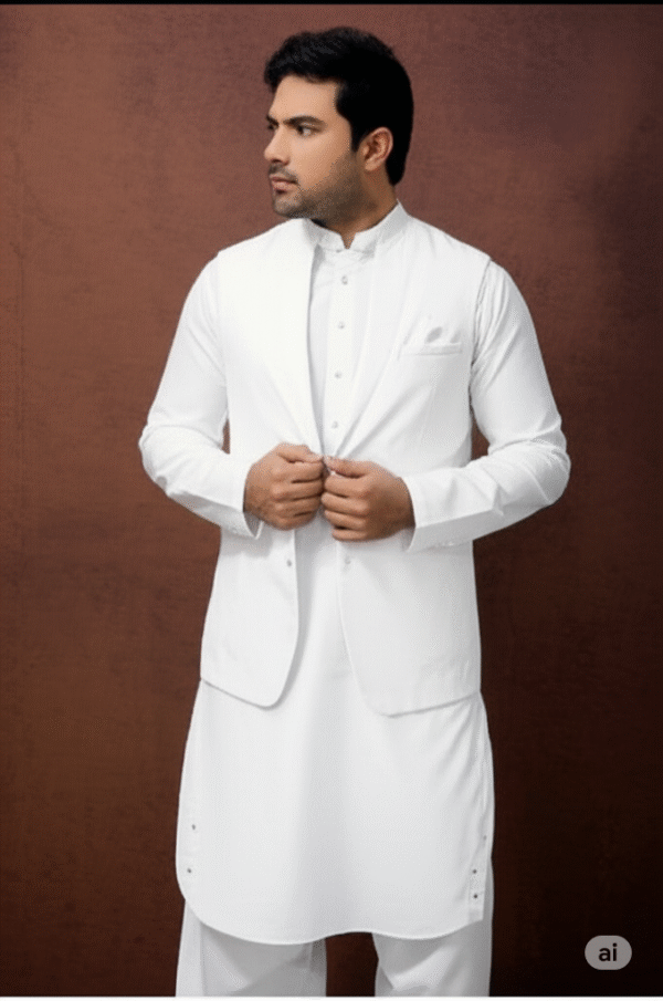 Men’s Unstitched -White Color- Wash And Wear Plain Suit