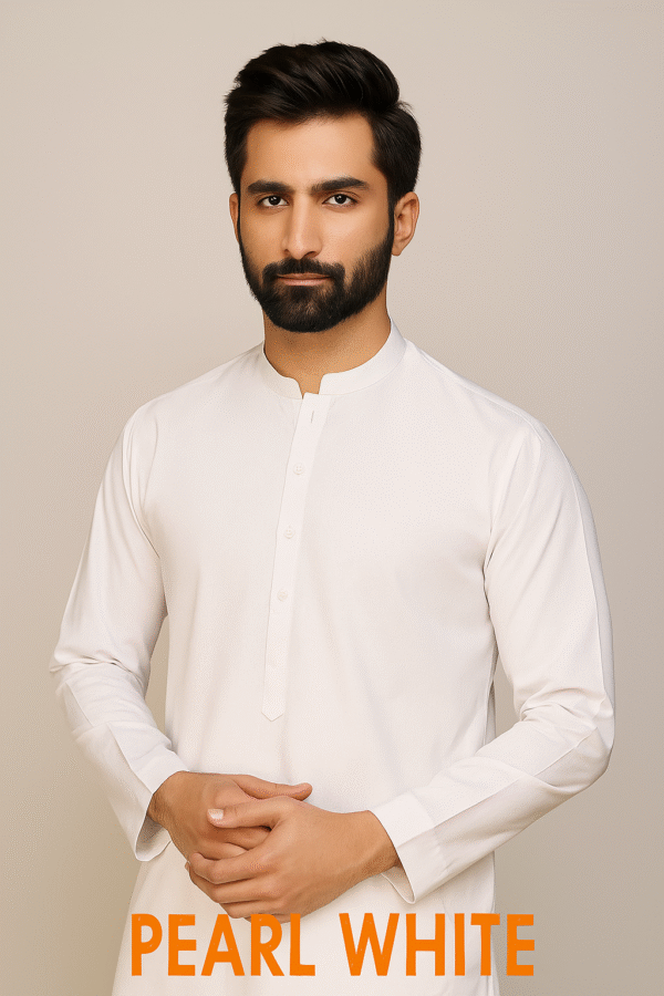 Men’s Unstitched -Pearl White-Wash And Wear Plain Suit